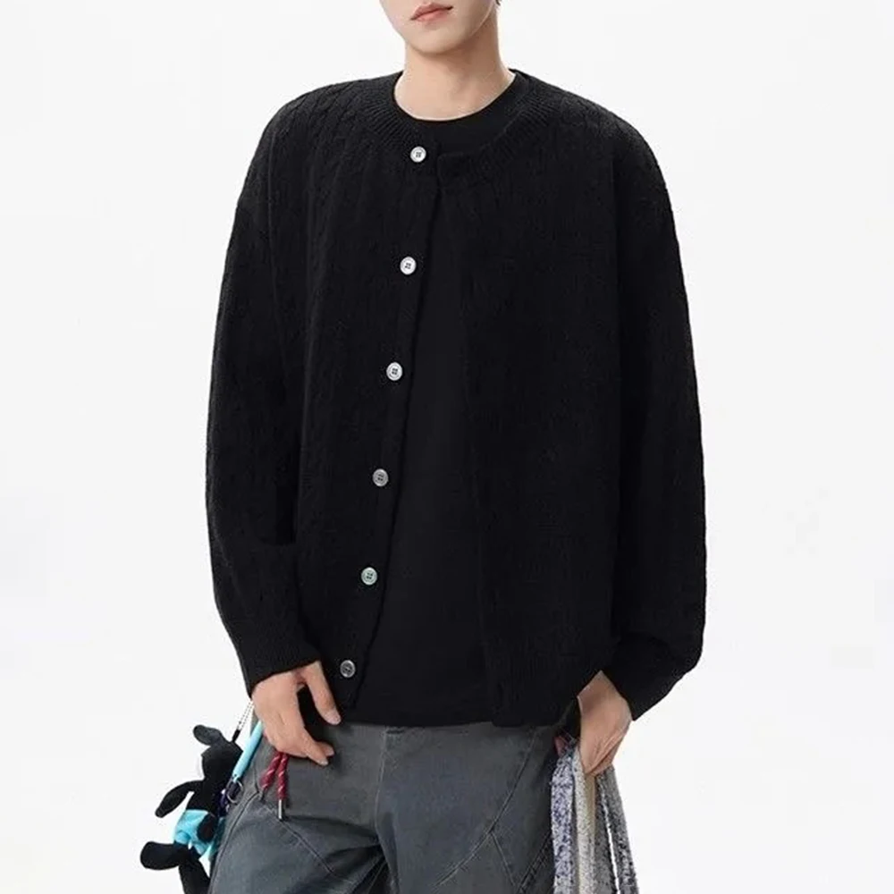 

2025 Winter New Men's Solid Color Long-Sleeved Cardigan American Retro Fashion Trendy High Street Loose Casual Niche Men's Top