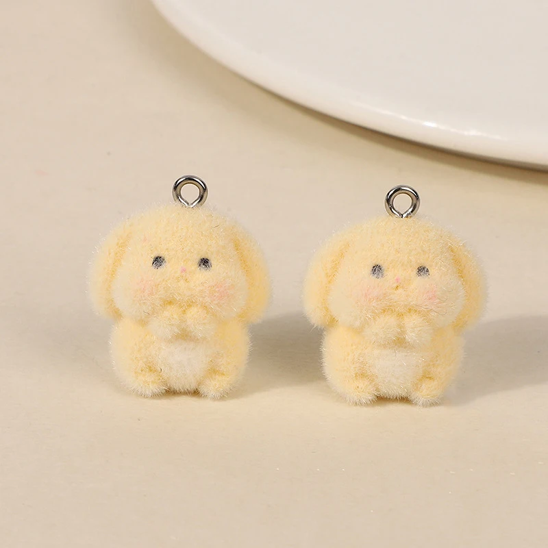 5Pcs 3D Cute Flocking Sea Otter Yellow Chicken Charms Cartoon Animal Pendant DIY Keychain Earring Jewelry Accessories Gifts