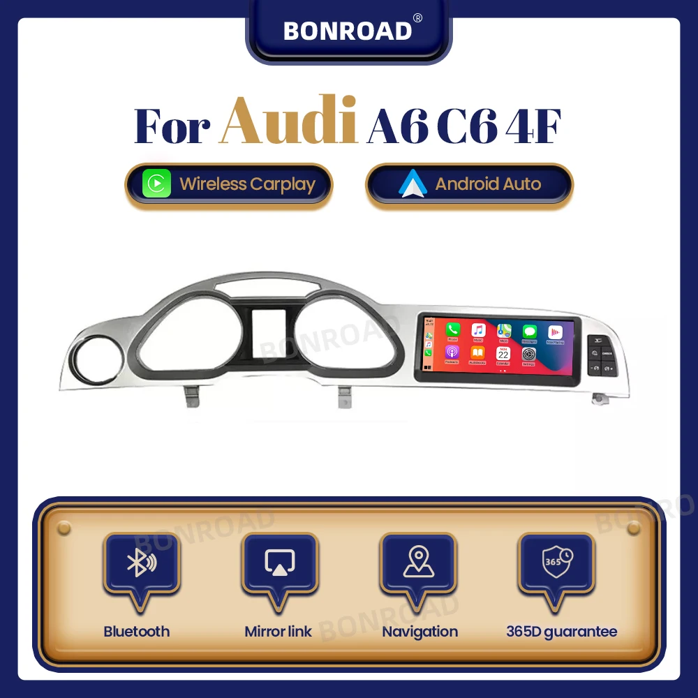 BONROAD – autoradio à écran tactile, sans fil, CarPlay et Android, pour Audi A6 C6 4F 2005 – 2015, Navigation GPS, lecteur multimédia
