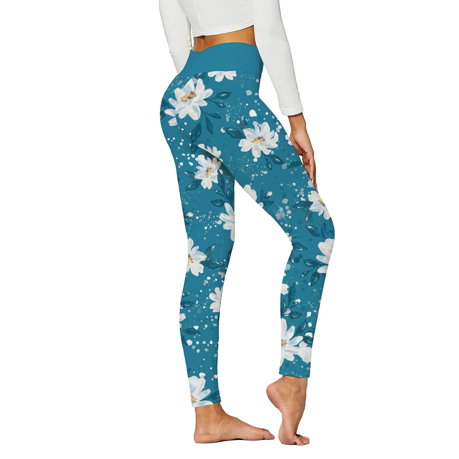 Leggings For Women Plus Size High Waist Sports Leggings Long Sports Floral Prints Trousers Tights Yoga Training Trousers