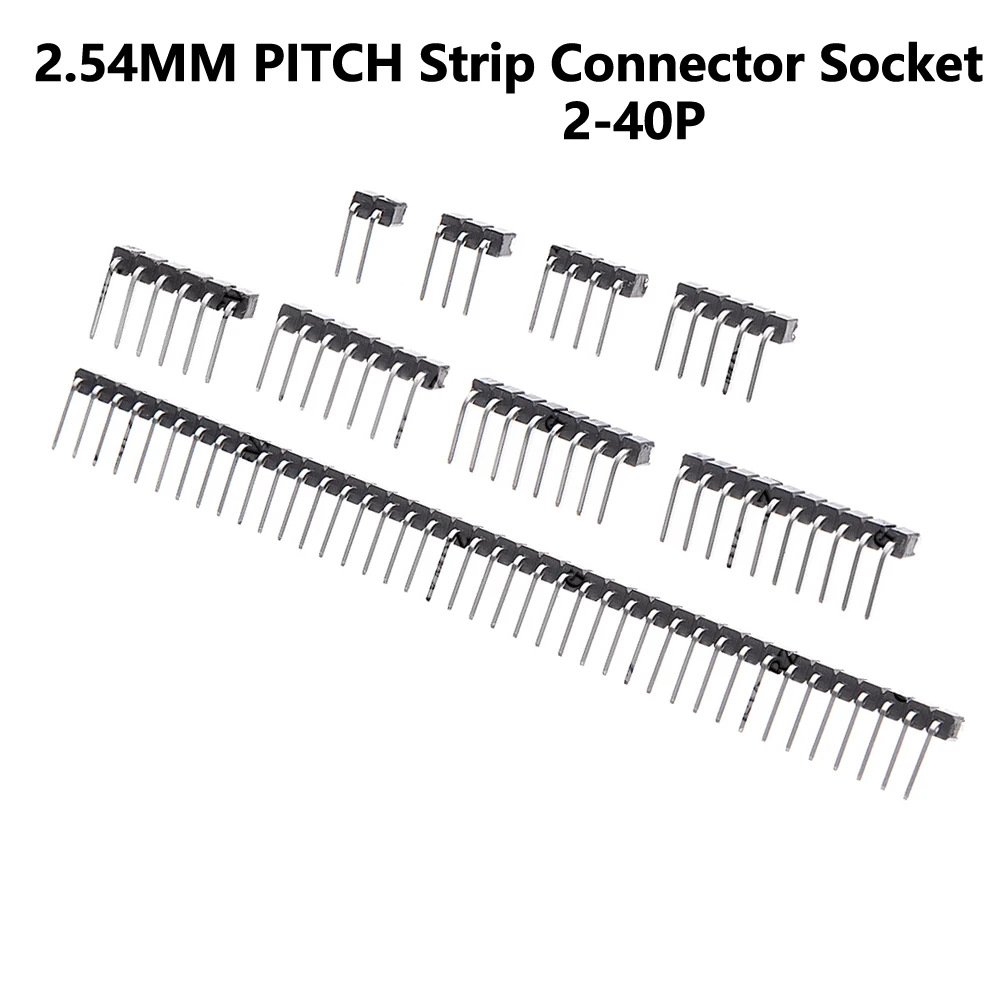 10PCS 1X/2/3/4/5/6/8/10/40 PIN 3p/4p/6p/8p/20p/40p Single Row Right Angle MALE PIN HEADER 2.54MM PITCH Strip Connector Socket