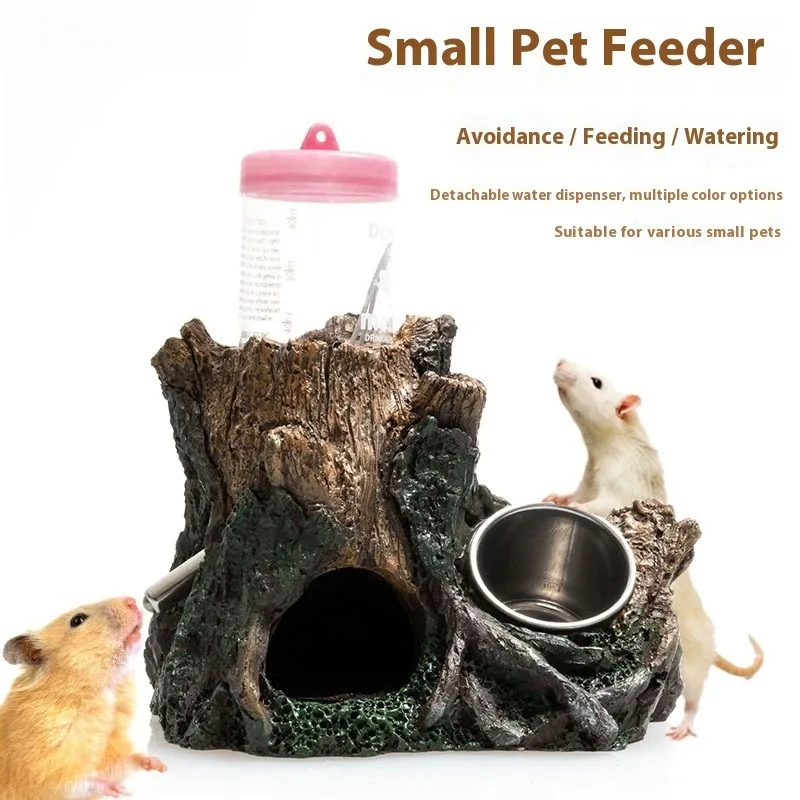 

Автоматическая кормушка для хомяка, диспенсер для воды, смола, убежище, пещера, укрытие для маленьких домашних животных, имитация кореня дерева, дом