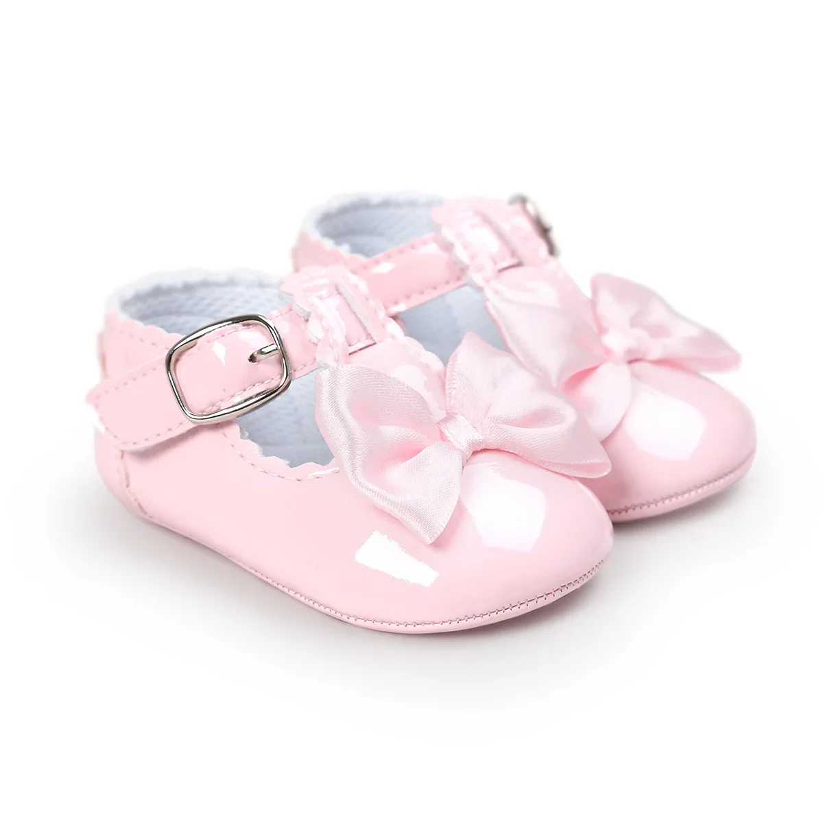 Bébé mignon arc princesse robe chaussures en cuir PU couleur unie fond souple premier enfant en bas âge chaussures 0-18 mois nouveau-né bébé chaussures fille