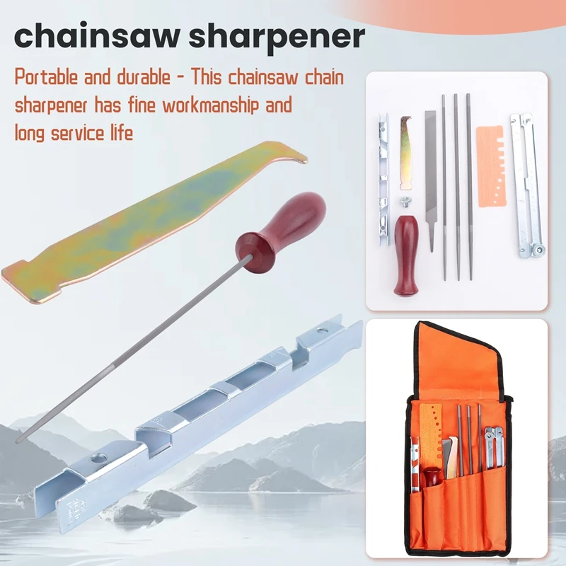 A01F-10Pcs Chainsaw Sharpener File Kit,Wood Handle,Files,Depth Gauge,Round Files,Filing Guide For Sharpening Chain Saw Blades