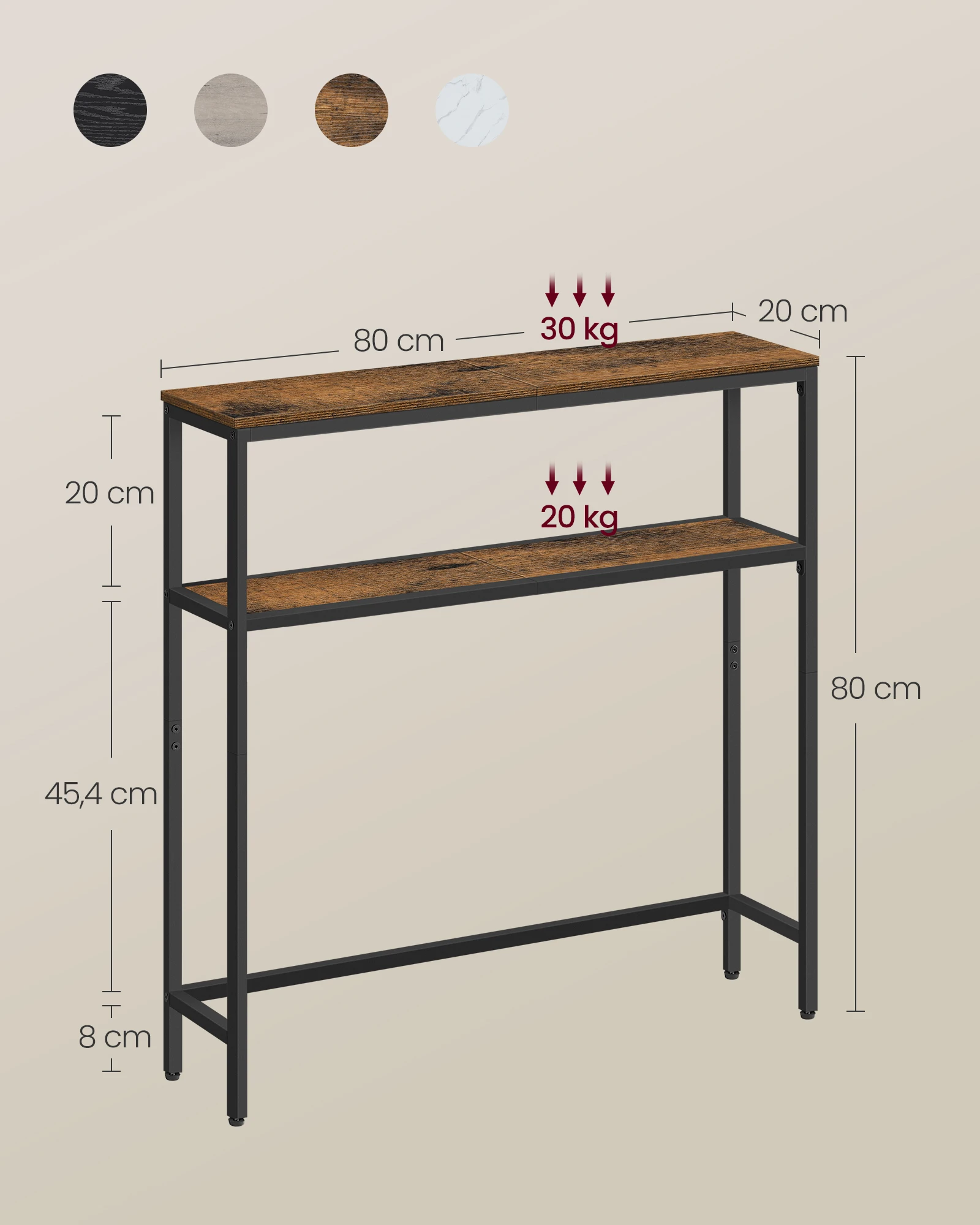 VASAGLE console table, console table, narrow sofa table with 2 shelves, 20x100x80cm