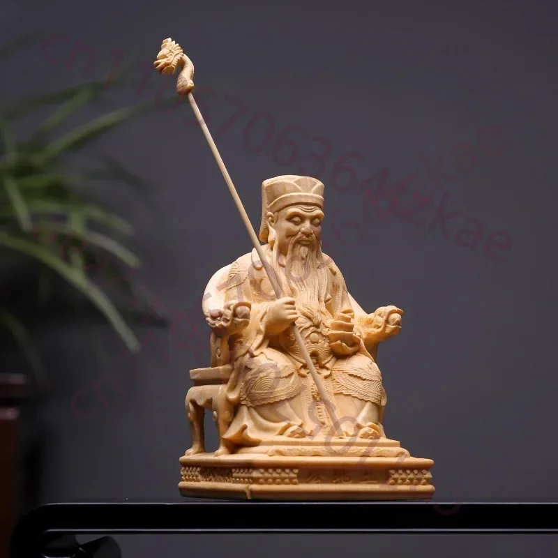 Taiwan Cypress Wood Carving Land God Statue (Tu Di Gong), Prosperity Feng Shui Figurine for Home Altar, Desk Decor, Collectible