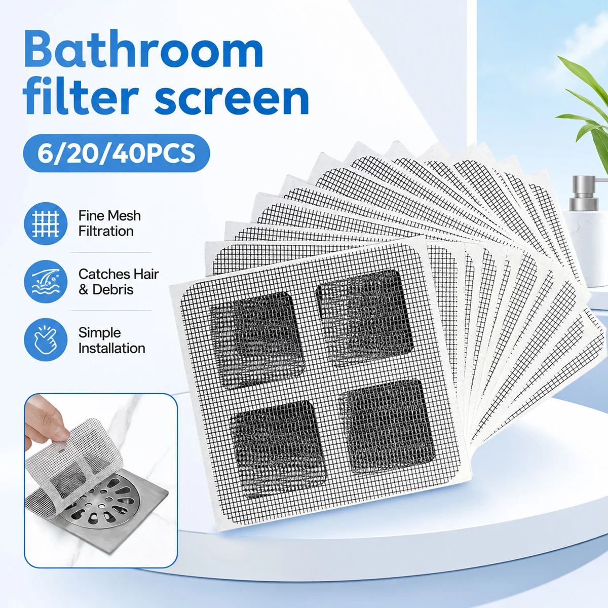 6/10/20/40pcs Disposable Hair Drainage Net Shower Cover Kitchen Bathroom Sink Filter Plug Anti Clogging Floor Drain Sticker