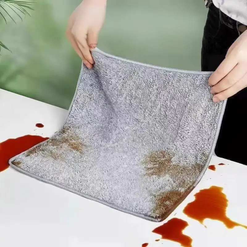 10pcs Gray Bamboo Charcoal Thickened Super Absorbent Dishcloth Oil Resistant Kitchen Wipes Microfiber Cleaning Cloths