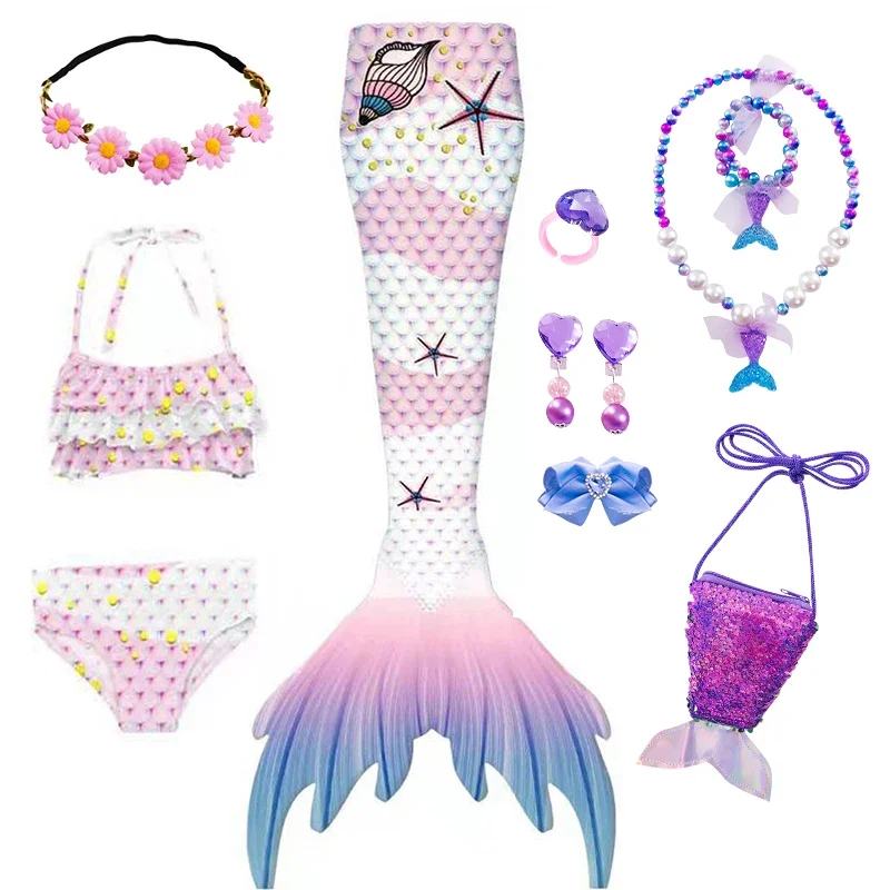 

Kids Mermaid Tail Bikini Swimsuit Mermaid Costume with Garland Halloween Cosplay Costume Beach Mermaid Swimming Dress