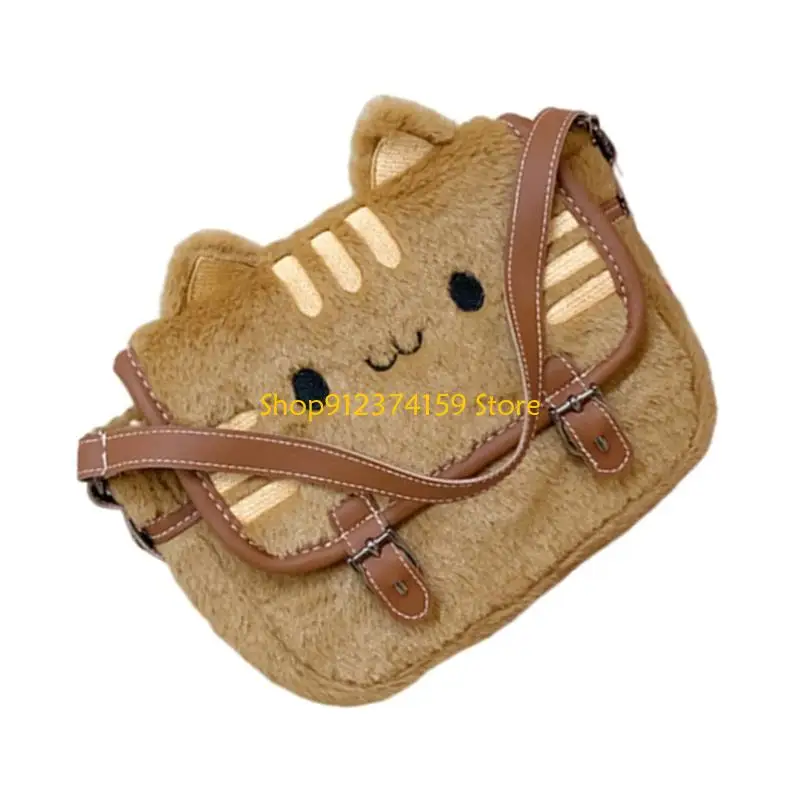 

G5AE Plush Cats Shoulder Bag for Women Trendy Handbag Crossbody Bag Cartoon Bag