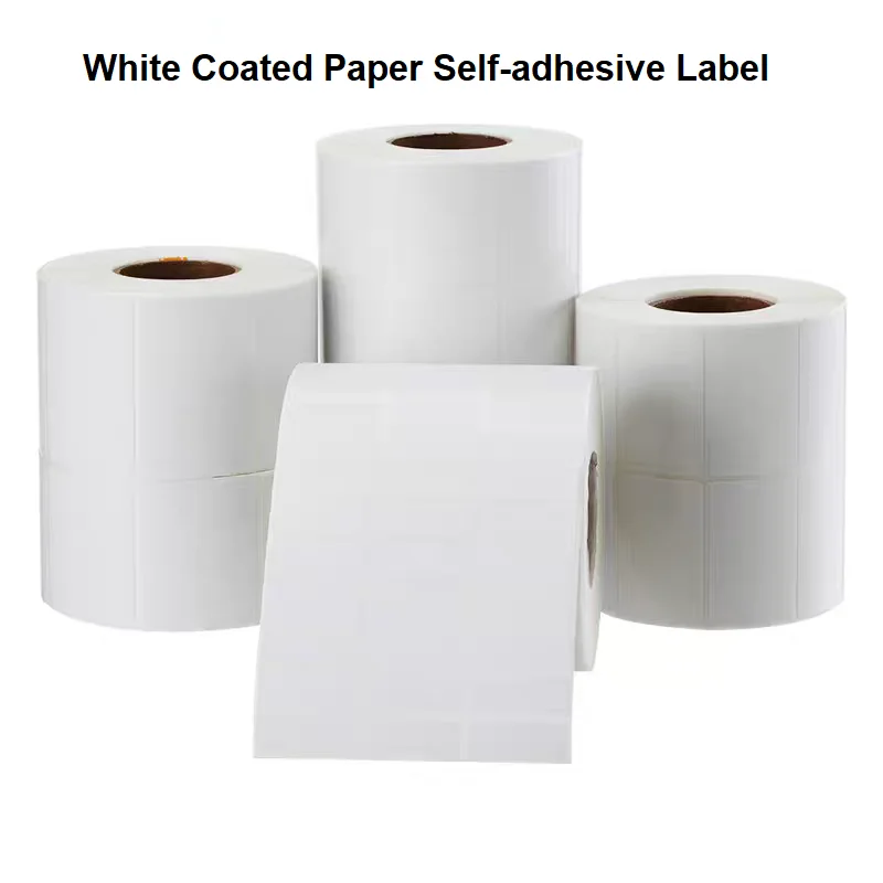 ورق مطلي باللون الأبيض ملصق ذاتي اللصق 32x19 20 25 30 40 50 60 70 80 90 100 شريط طابعة باركود نقل لملصقات الورق لفة