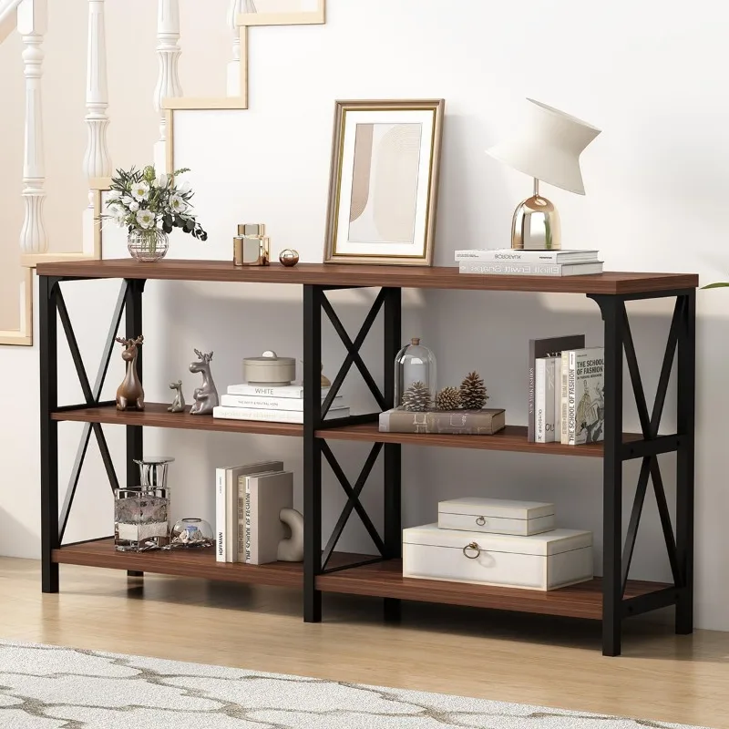 Rustic Console Table, Industrial Wood and Metal Sofa Table, Hallway Entry Table for Home Living Room, Barnwood Foyer Accent