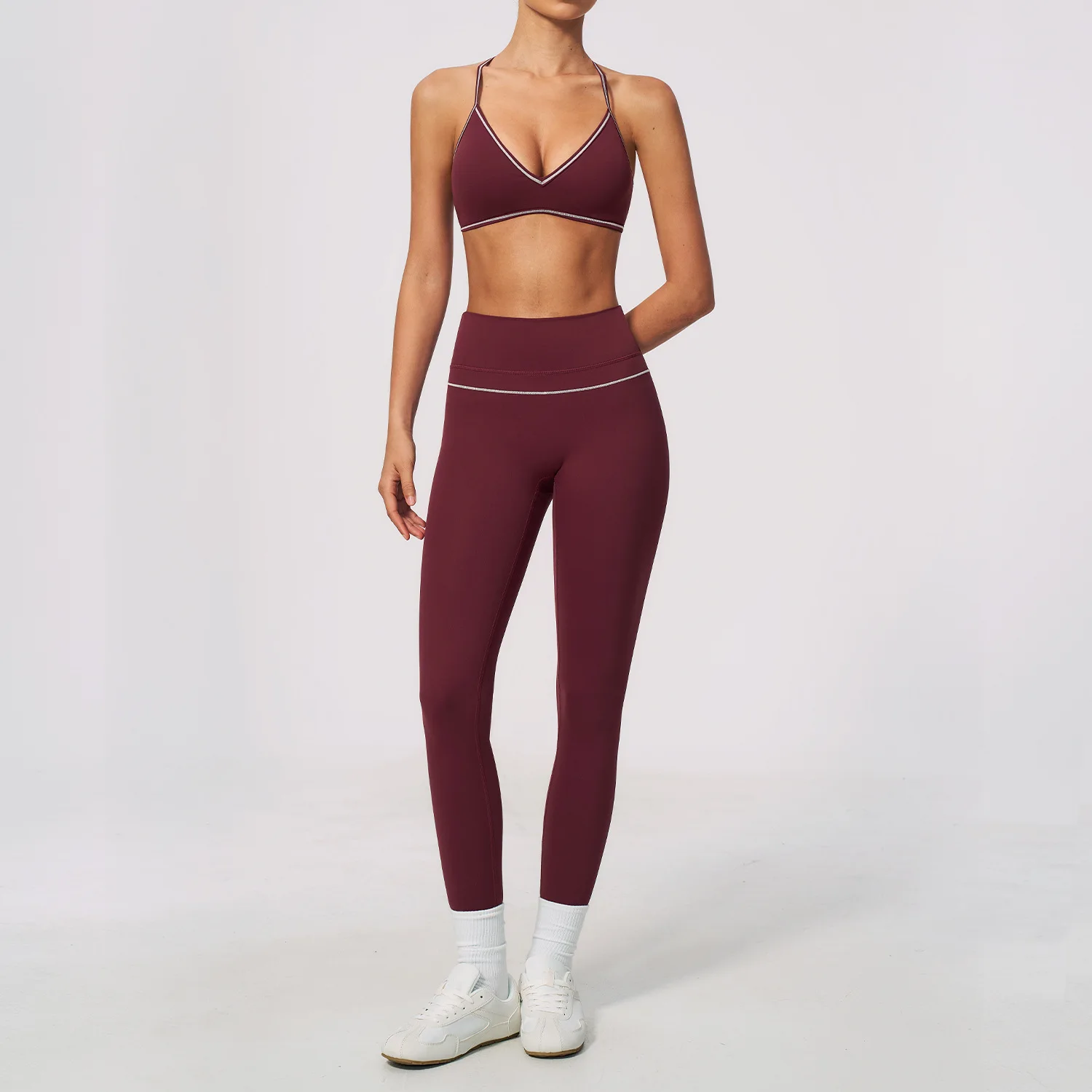 Contrast Color Yoga Set I Shaped Back Sports Bra High Waist Pants Sportswear Hip Lifting Workout Fitness Outdoor Running Suit