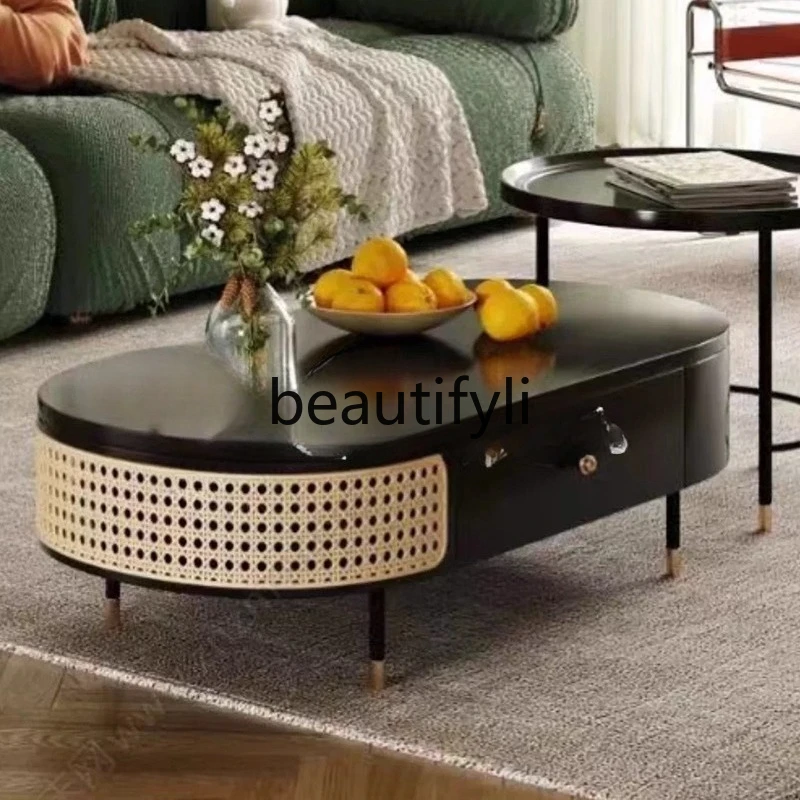 

French Rattan Woven Solid Wood TV Cabinet Home Storage Cabinet Vintage Style Living Room Storage Decorative Cabinet