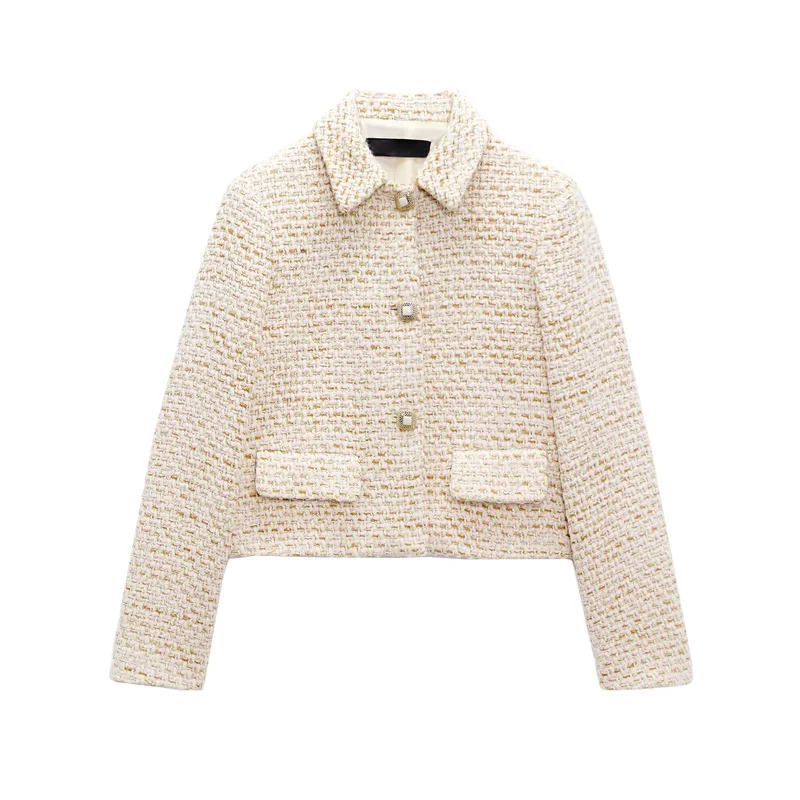 

Beige tweed coat New fall/winter lapel short textured blazer