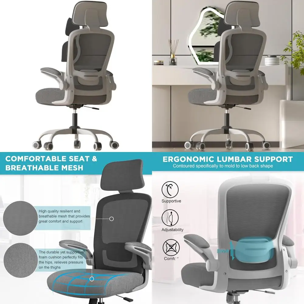 كرسي كمبيوتر مريح عالي الظهر مع دعم قطني ورأس قابل للتعديل، مساند للذراعين قابلة للطي للجيتار، كرسي مكتب دوار لـ H