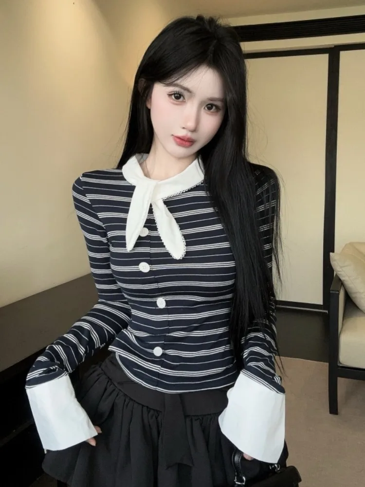 

Stripe Long Sleeve T-Shirt Women's Autumn Winter New Style Base Shirt Inner Wear Standard Fit Knitted Skin-friendly...