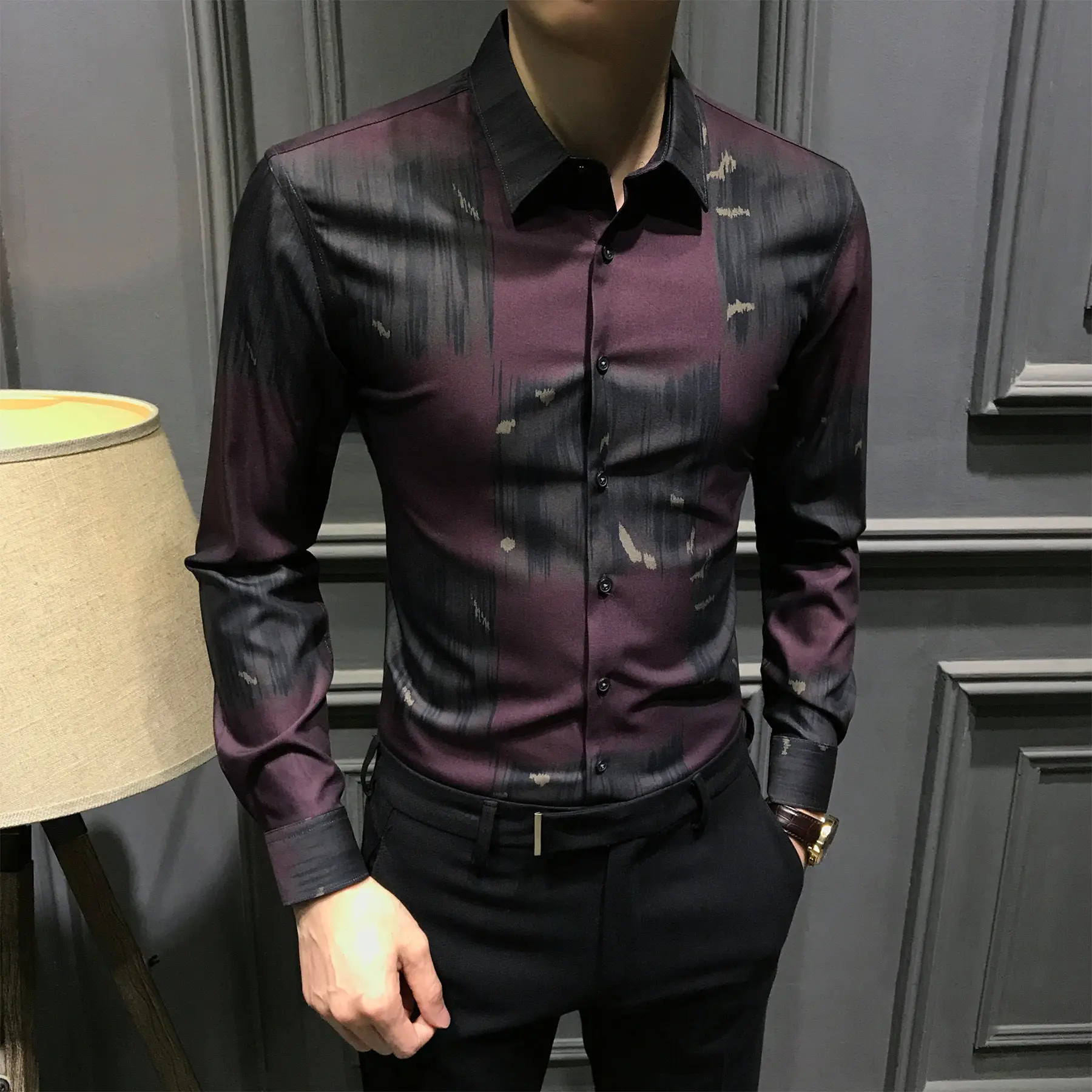 Autumn Lapel Long Sleeve Shirt Men's 2025 New Slim Fit Shirt Button Splicing Casual Business Cardigan Top