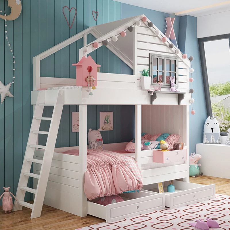 Household children's bed Solid wood boy girl princess bed Bedroom upper and lower beds Double layer slide bed customized