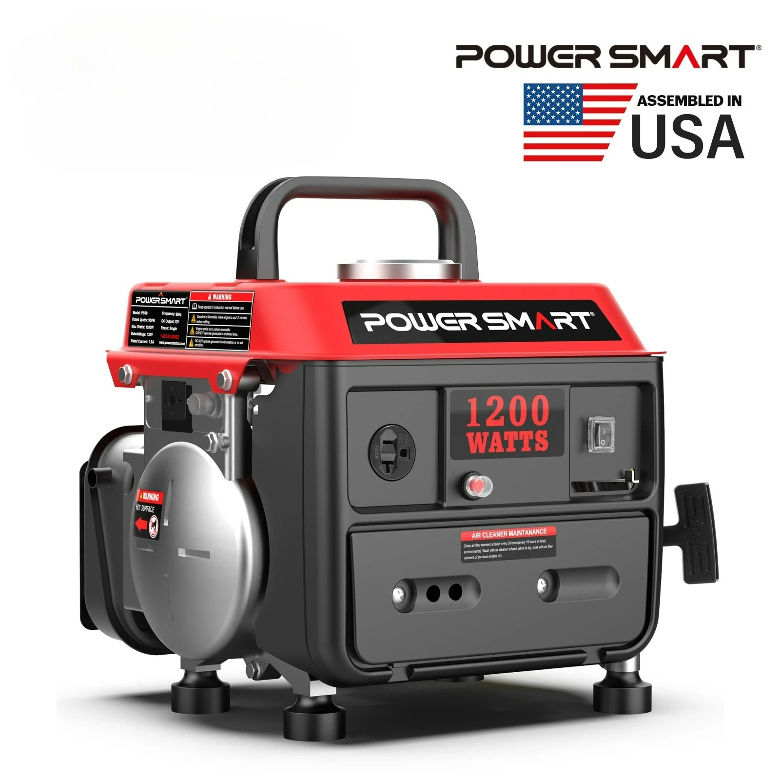 1200W gas generator, 79cc engine, 5-hour operation, 120V output