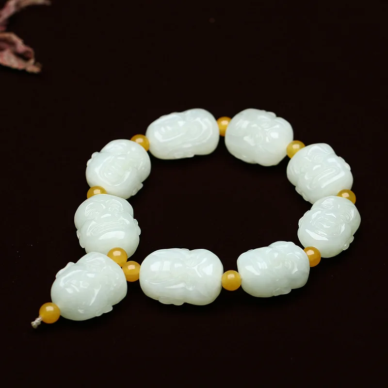 Hetian White Jade Lohan's Head Bracelet Crafts Pendant