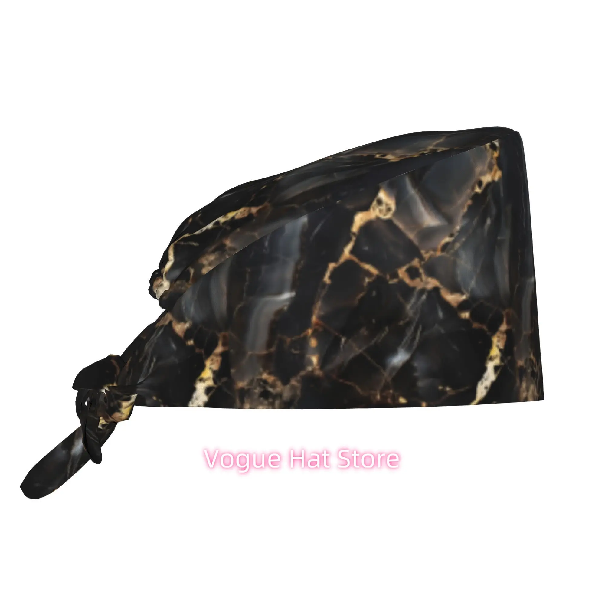 1pc Marble Pattern Unisex Stylish Printed Work Cap - Lightweight Adjustable Skull Cap Tie-Back Nurse Hat, Dustproof Chef & Cooki