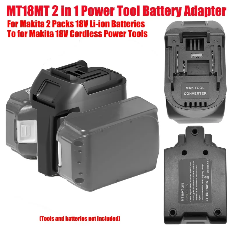 

HAKSINKY MT18MT 2 in 1 Battery Adapter for Makita 18V 2packs Li-ion Batteries Convert To for Makita 18V Cordless Power Tools Use