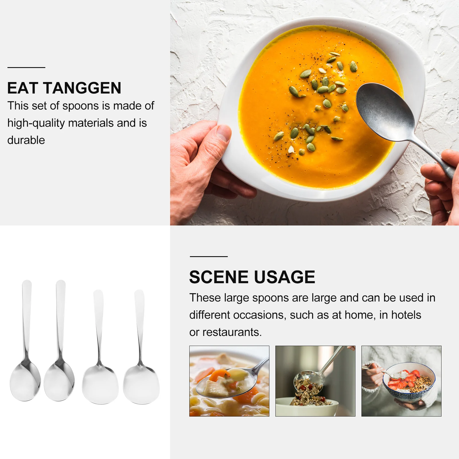 

4Pcs Stainless Steel Rice Spatula Large Scoops for Home Hotel Kitchen Supplies Food Spoon Rice Spatula