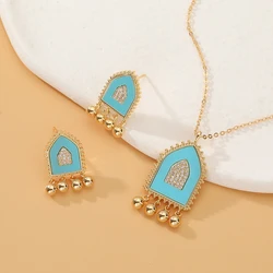 Women Fashion 2 Pcs Necklace & Earring Arabian style Zircon Material Gold Plated Wedding Praty Jewelry Set
