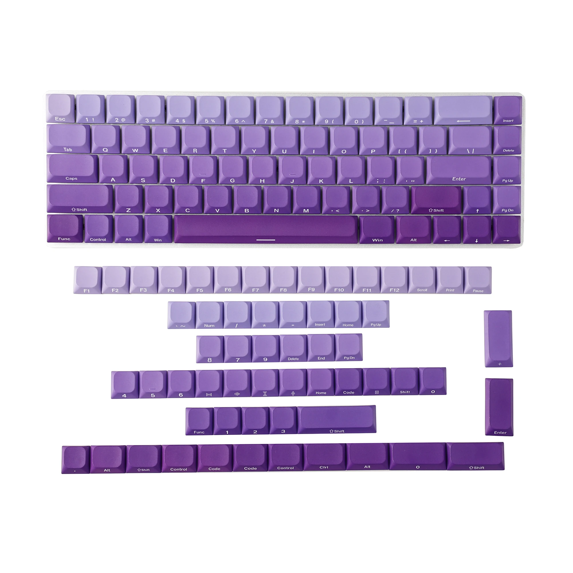 Imagem -06 - Ymdk-teclado Mecânico Gradiente Roxo Fino mx Pbt Keycap Impressão Lateral Corante para Nuphy 61 64 75 87 96 104