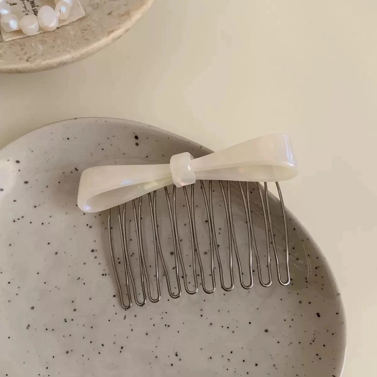 1 Stück Koreanischer Haarkamm mit Schmetterlings-Schleife aus strukturiertem Acetat für Pony, Stirnfrisuren und halb aufgesteckte Haardekoration – Detail 6
