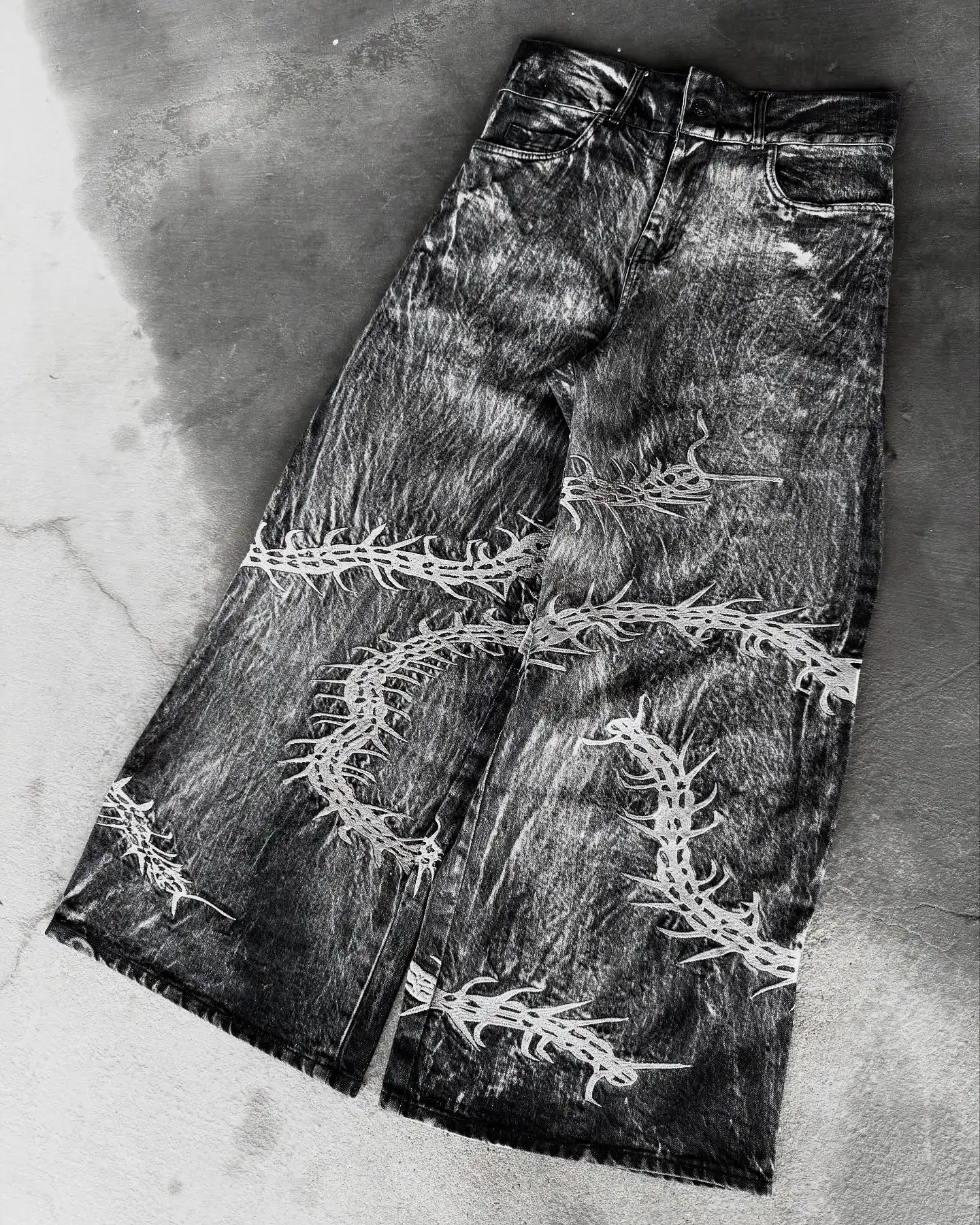 Punk Rock Gothic Embroidery Graphics Washed Baggy Jeans Women's Y2K New Harajuku Couple American Trend Hip-Hop Retro Street Wear