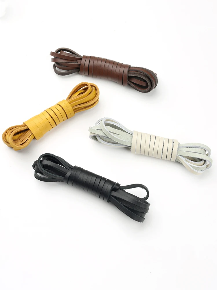 HIBERNI Flat leather shoelaces with a width of 4mm. The top layer of leather is made of yellow brown black leather shoelaces