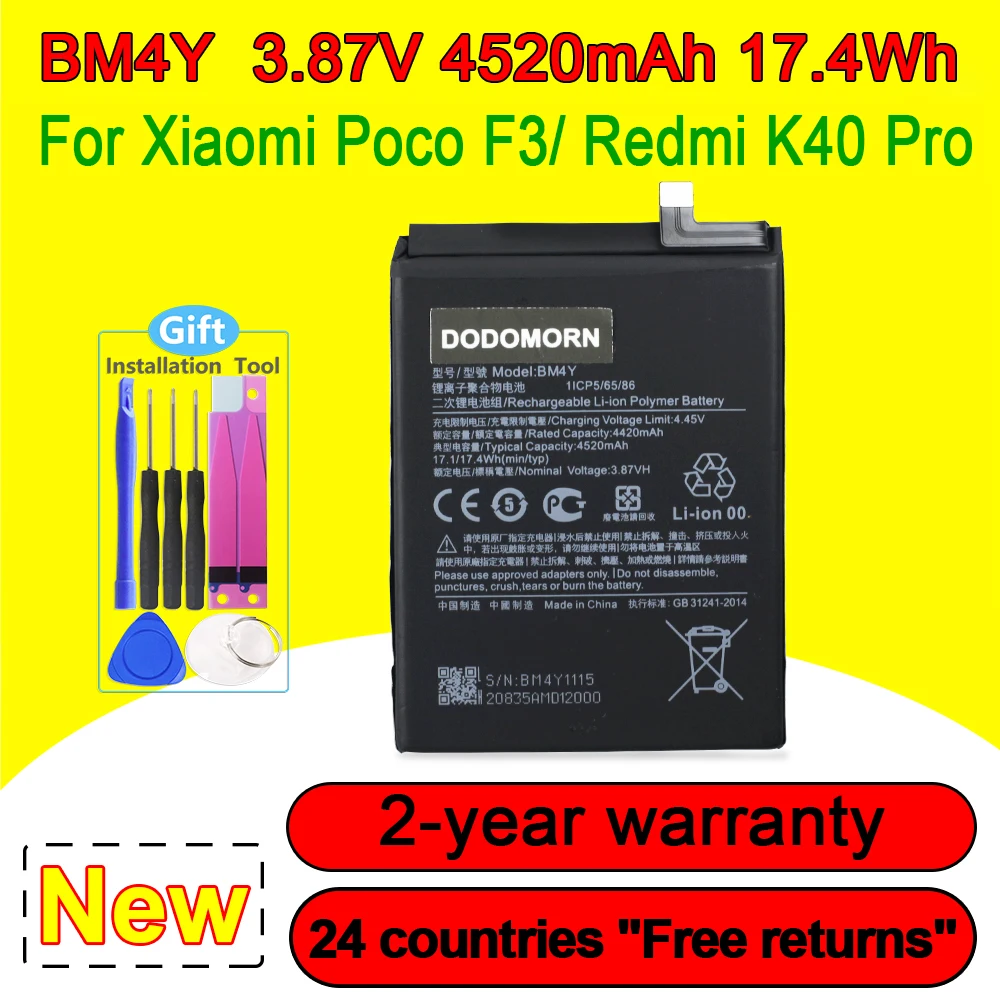 

High Quality NEW BM4Y 4420mAh Phone Battery For Xiaomi Poco F3 Redmi K40 Pro Smartphone In Stock With Tracking Number