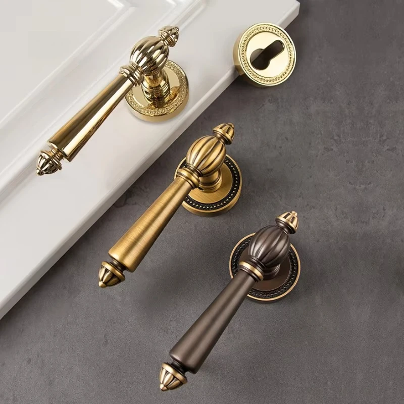 European satin brushed gold PVD coated brass door handle Warm tone matte finish Hotel wardrobe door handle Easy to install