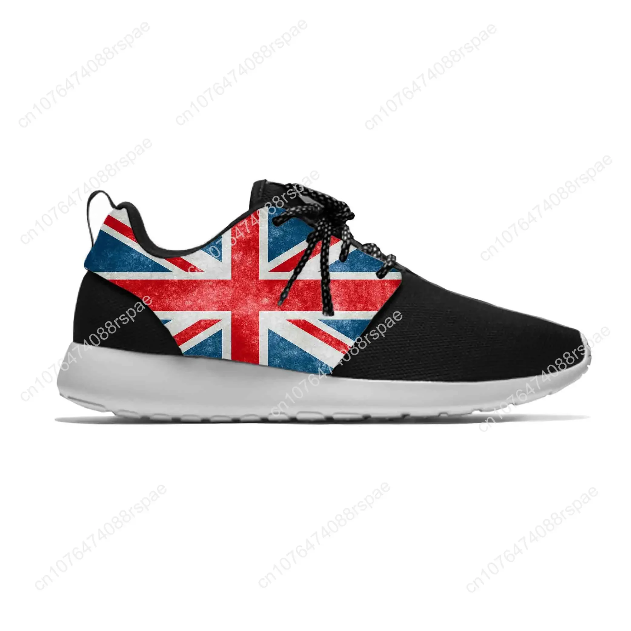 Tênis leves e respiráveis para homens e mulheres, tênis esportivos, calçados casuais, impressão 3D, bandeira britânica e britânica, Union Jack, Reino Unido