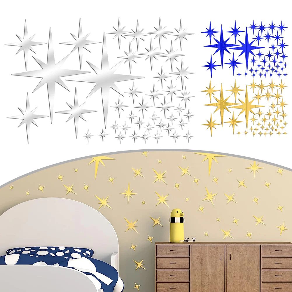 42Pcs Mirror Wall Stickers Removable Star Wall Stickers Acrylic Wall Stickers Personalized Home Decoration Household DIY Supplie