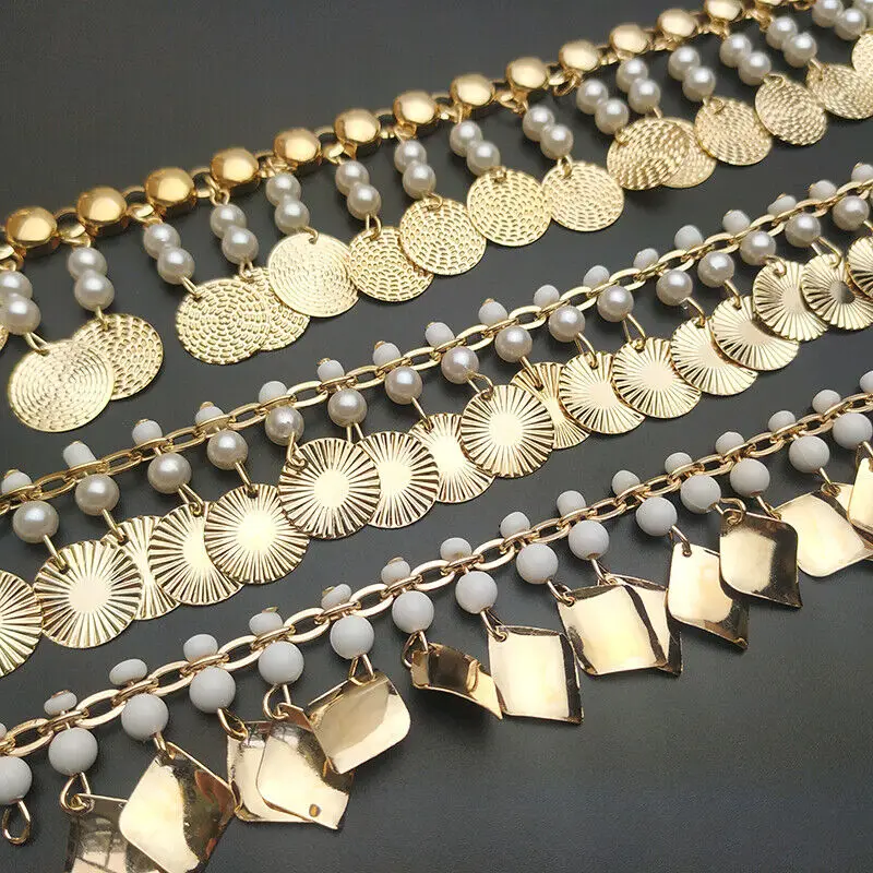 90cm Metal Sequin Chain Trim Sewing Tassels Fringe Beaded Ribbon Craft Accessory Waist Chain DIY Clothing Accessories Supplies