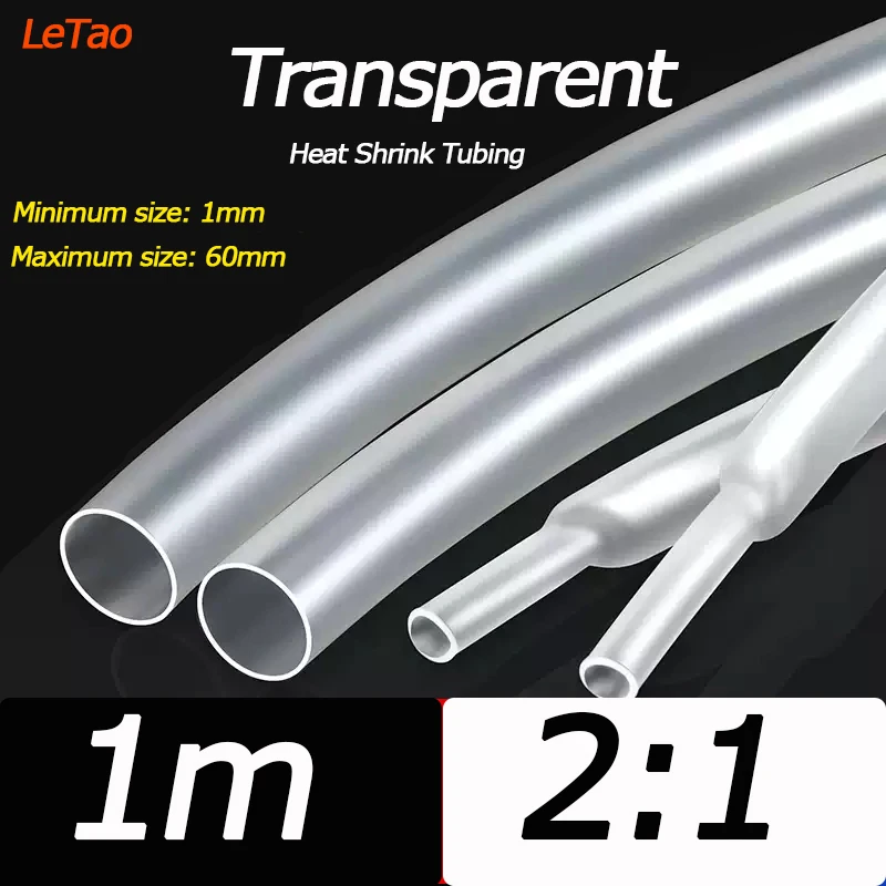 1 metro/lote tubo termo retrátil 2:1 tubo transparente envoltório retrátil 1mm - 60mm fio de manga de cabo