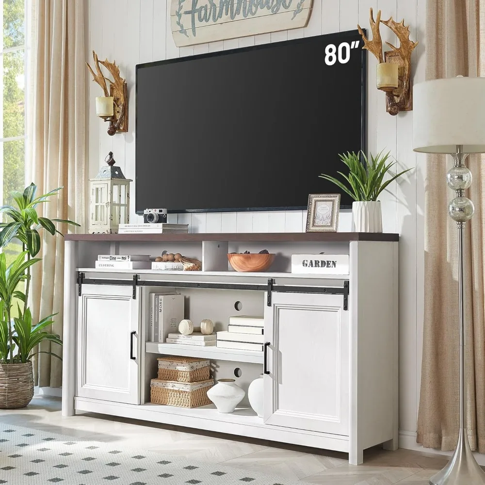 Rustic Farmhouse TV Stand for 80 Inch TVs, Large Entertainment Center with Storage, TV Console for Bedroom Living Room, Media Co
