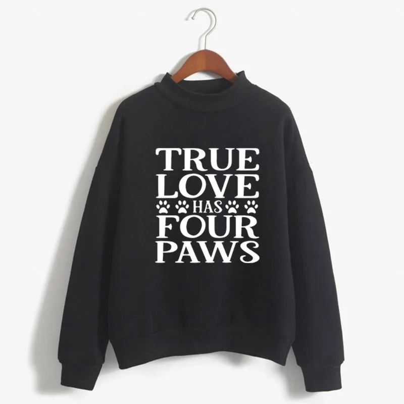 

True Love Has Four Paws Print Woman Sweatshirt Korean O-neck Knitted Pullovers Thick Autumn Candy Color Loose Women Clothing