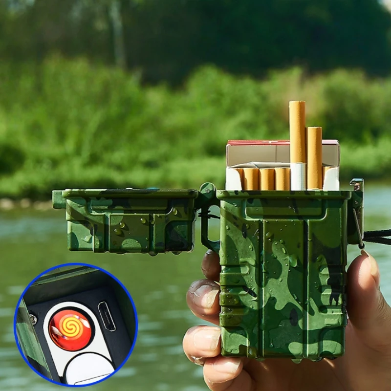 

New Outdoor Portable Waterproof and Windproof Cigarette Lighter with USB Charging 20 Pack Cigarette Lighter Men's Smoking Gift