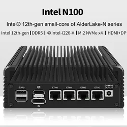 Mrroute Fanless Mini Pc N100/N200/i3-N305 DDR5 16G+SSD 256G Mini Computer,4 Ethernet Lans DP&HDMI Dual Displays Win11