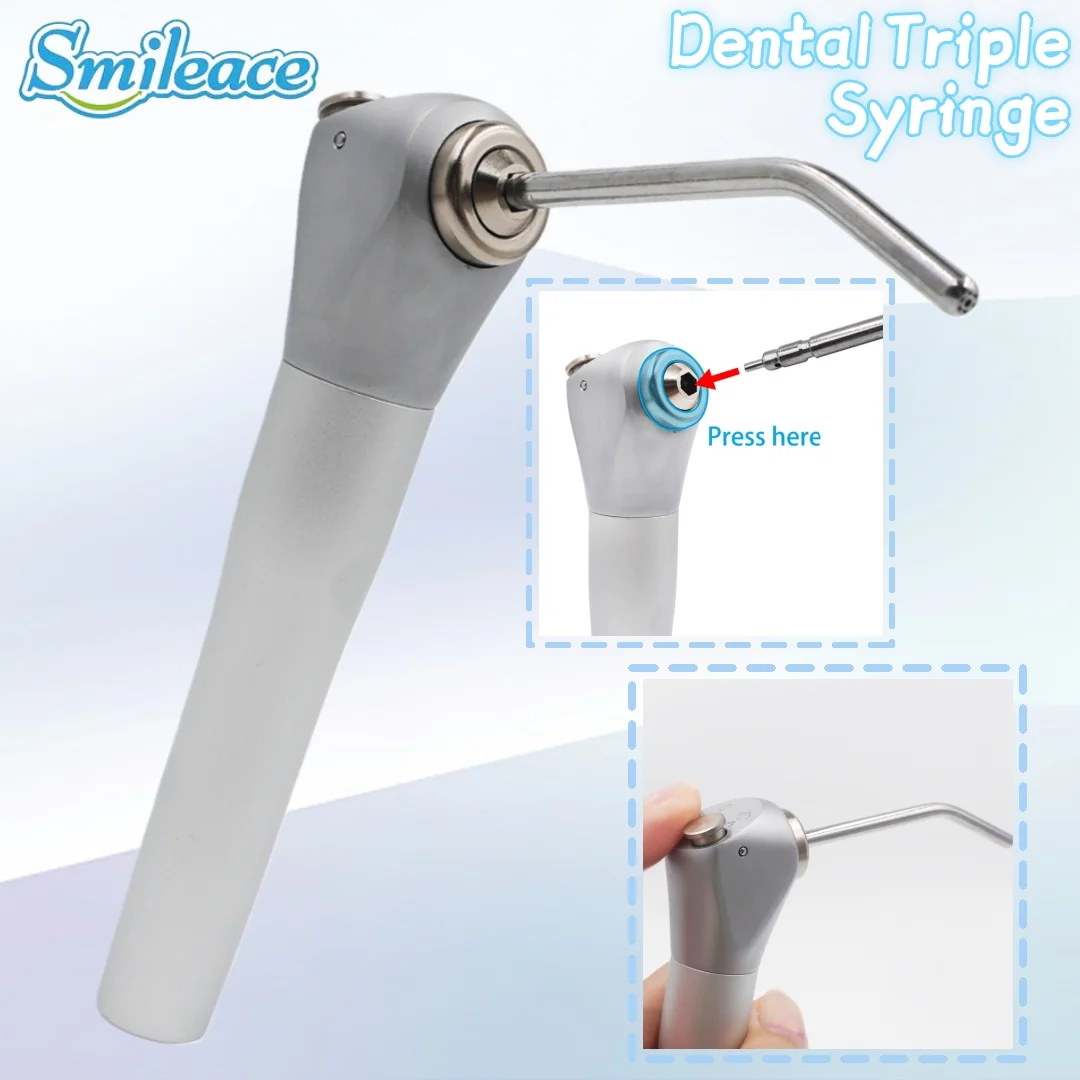 

Dental Triple Syringe Stainless Steel Triple Way Handpiece with 2 Nozzles Tips Tubes for Air Syringe Dental Cleaning Instrument