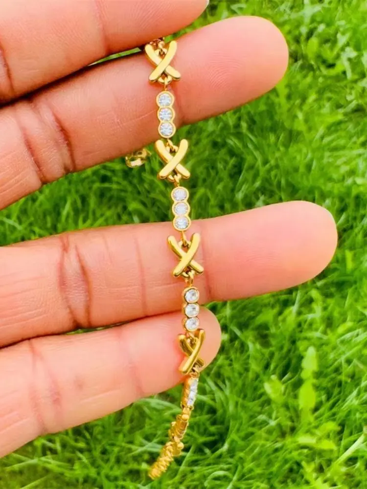 Gemma Owen XO Bracelet Stainless Steel Cubic Zirconia Hugs & Kisses Bracelets for Women Luxury Jewelry 18K Gold Plated Pulseras