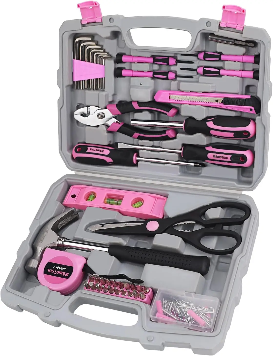 KingTool-Kit de herramientas rosa para reparación del hogar, conjunto básico de herramientas pequeñas con caja de plástico, perfecto para mujer y oficina, 149 piezas