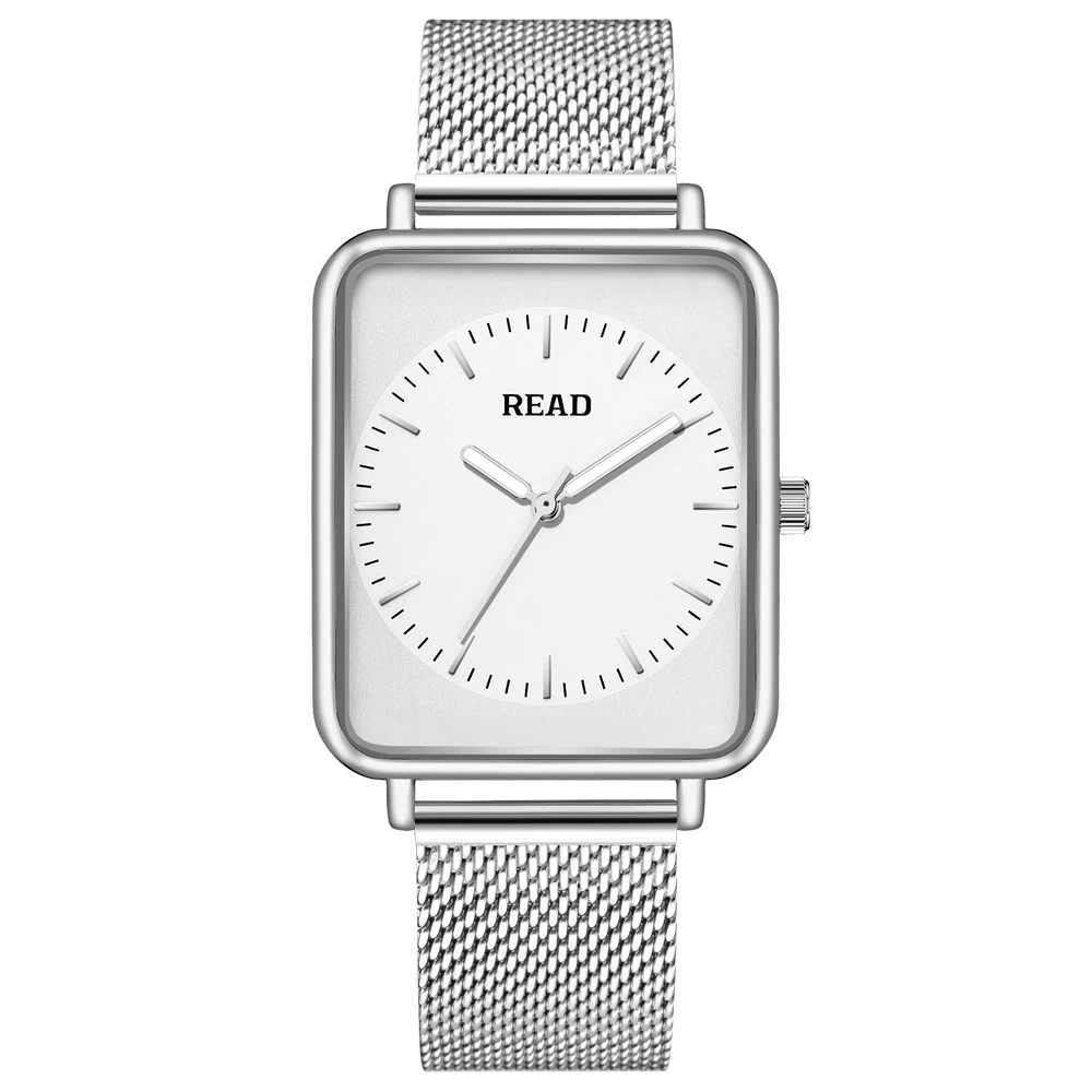 READ Minimal Square Analog Quartz Watch | Mesh Band | 30M Water Resistant | Slim Simple Daily Men Wristwatch