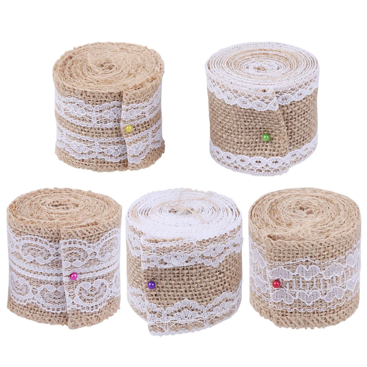 

5Pcs 2M Burlap Lace Craft Ribbon Natural Shallow Brown Handmade Decorative Trim for Jam Jars DIY Projects Lace Linen Roll