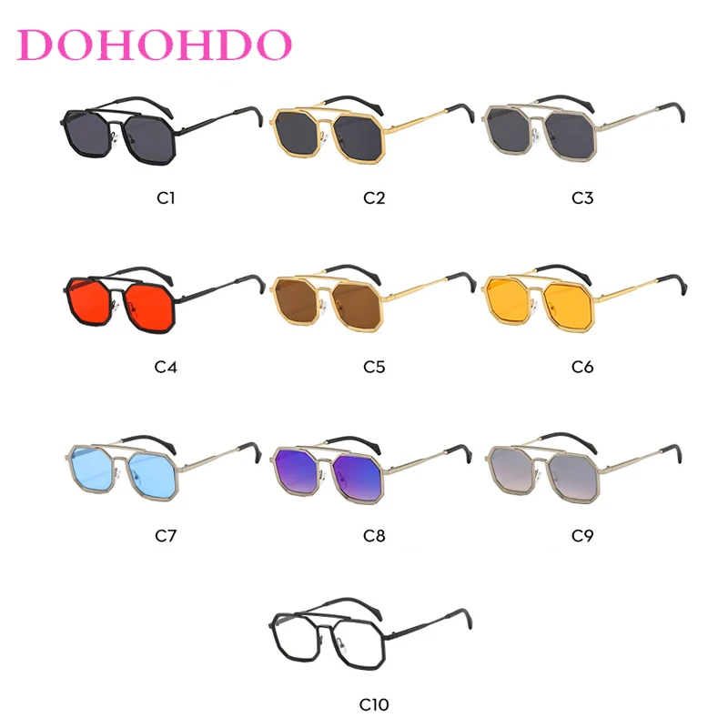 Retro Metal Frame Irregular Double Bridges Sunglasses Women Men Trendy Brand Design Pilot Driving Sunglasses Lentes De Sol UV400