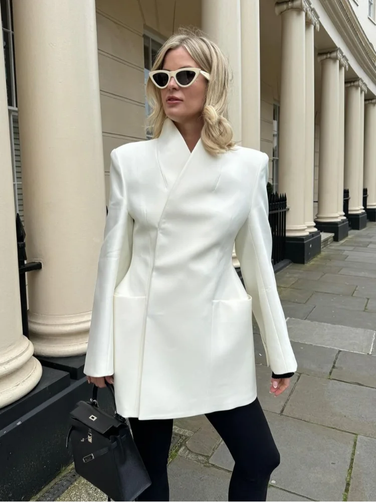 

Женское модное однотонное свободное длинное пальто с воротником-стойкой и подплечниками, элегантное пальто-кардиган с длинными рукавами, шикарная женская уличная одежда